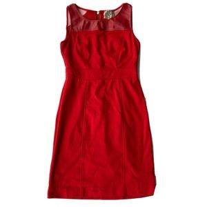ICE Vintage Red Dress Sz 6 Retro Sleeveless Back Zip Faux Leather Accent Party